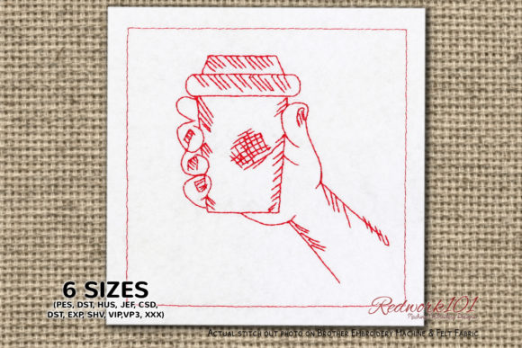 Coffee Cup in Hand: A Warm, Gift-Ready Redwork Embroidery