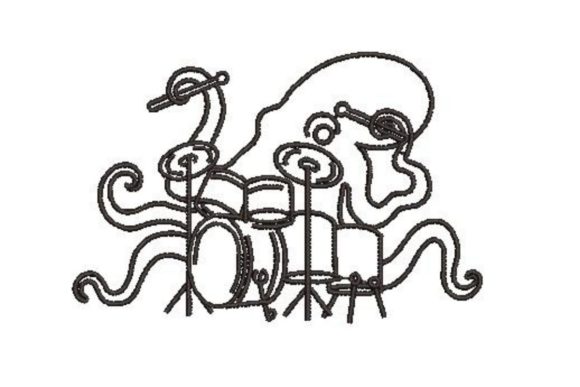 Octopus Playing Drum Line Art